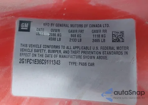 2012 Chevrolet Camaro 2Lt z USA, uszkodzony, nr VIN 2G1FC1E36C9111343